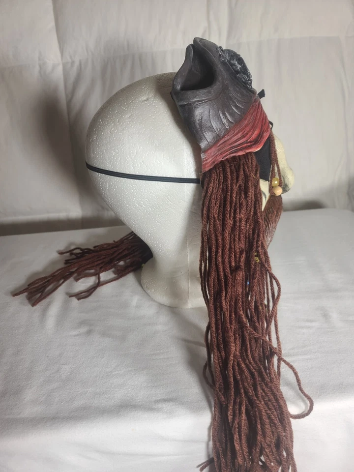 Latex Scary Pirate Half Mask Big Nose Moustache Bandana Skull Costume Halloween  - Image 4 of 4