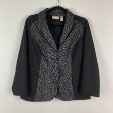 Chicos Jacket Size 1 US M Gray Black Leopard Print Shawl Collar Button Up