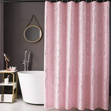 Pink Artistic Shower Curtain Set - Metallic Silver Foil Tree Branch Pattern P...