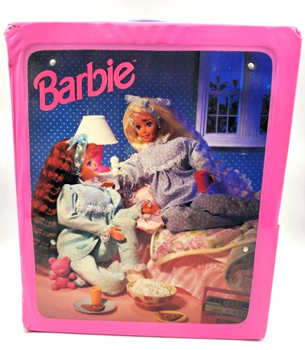 Vintage 1995 Mattel Barbie Fold-Out Bedroom Sleepover Pink Carrying Case