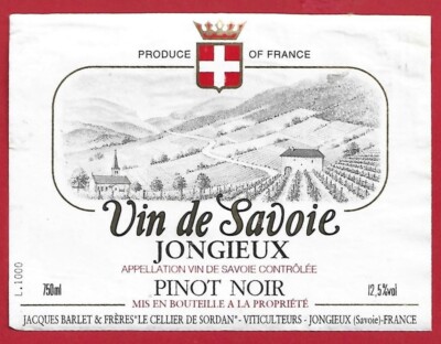 114-76 Etikett Wein aus Savoyen Pinot Noir Jacq BARLET CELLIER DE SORDAN Jongieux