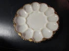 VINTAGE ANCHOR HOCKING DEVILED EGG 10" PLATE, MILK WHITE WITH 22K GOLD TRIM