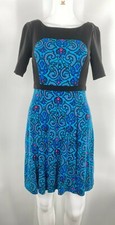 Plenty Tracy Reese Short Sleeve Mini Dress Multi Print Black Blue Teal Size 2