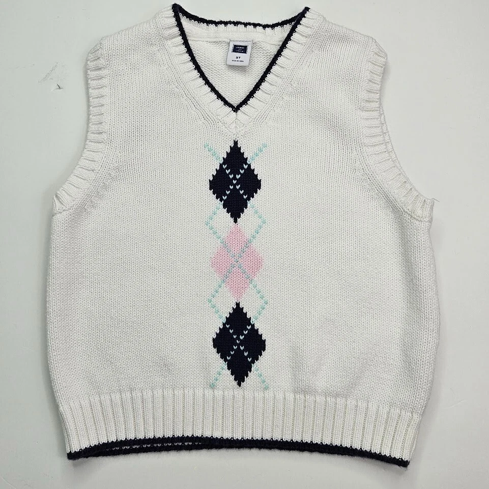 Janie and Jack Toddler Argyle Sweater Vest Sz 2T White Navy Pink 100%  Cotton | eBay