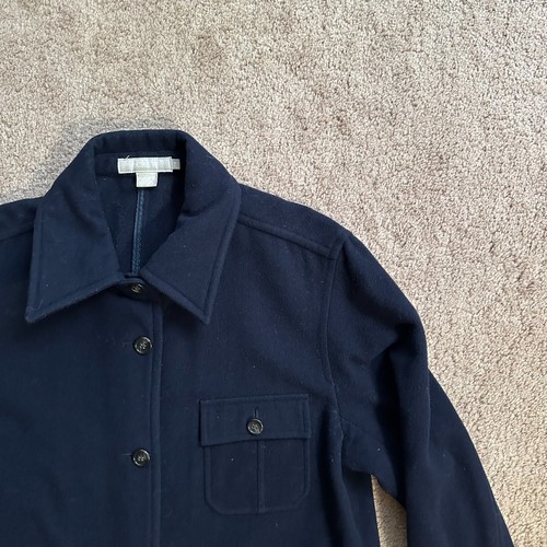 J Crew Jacket Womens Petite Medium Button Up Navy Blue Wool Blend Point Collar - Picture 4 of 10