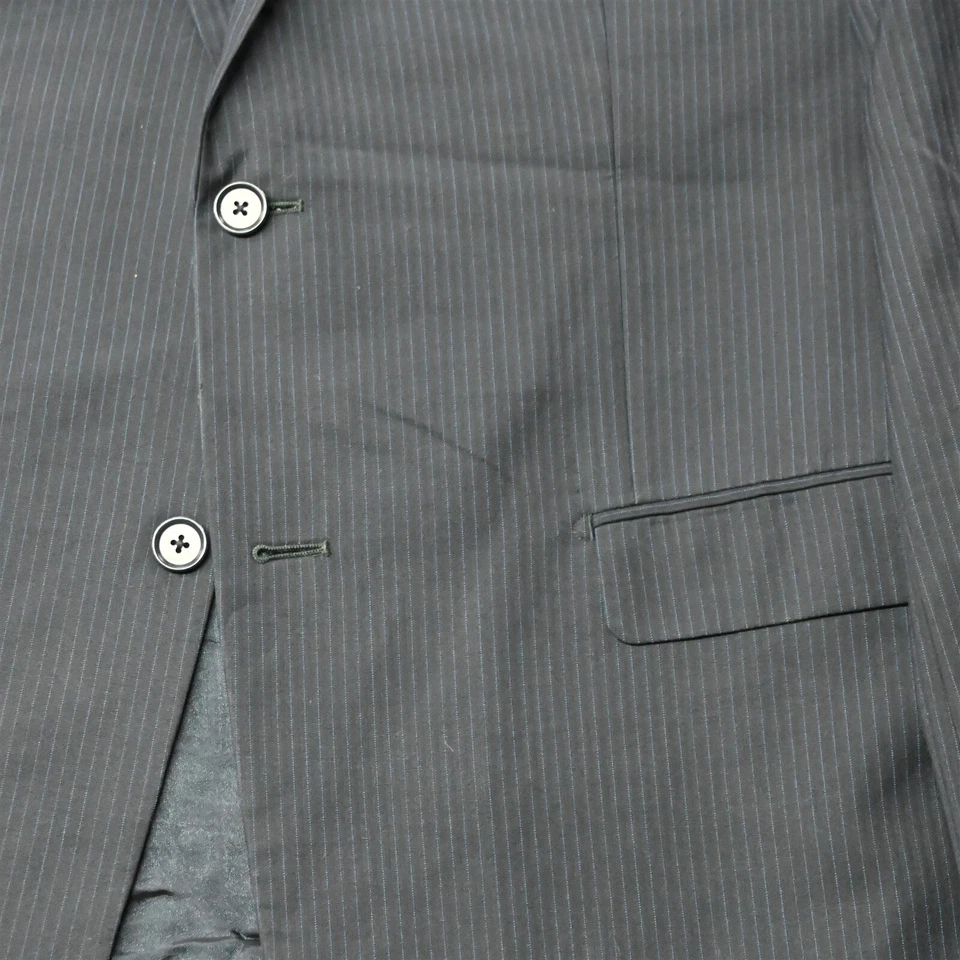 DKNY 44L 36x32 Navy Blue Pinstripe 100% Wool Mens Sport Coat Jacket Pants Suit - Image 3 of 4