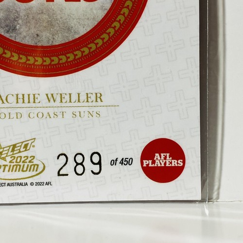 2022 Select AFL Optimum Plus Lachie Weller Gold Coast Suns 289/450 OP81 - Picture 3 of 3