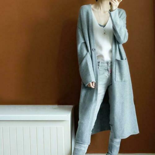 Womens Autumn Cashmere Cardigan Long Sweater With Pockets Loose Coat S-XXL - Picture 13 of 14