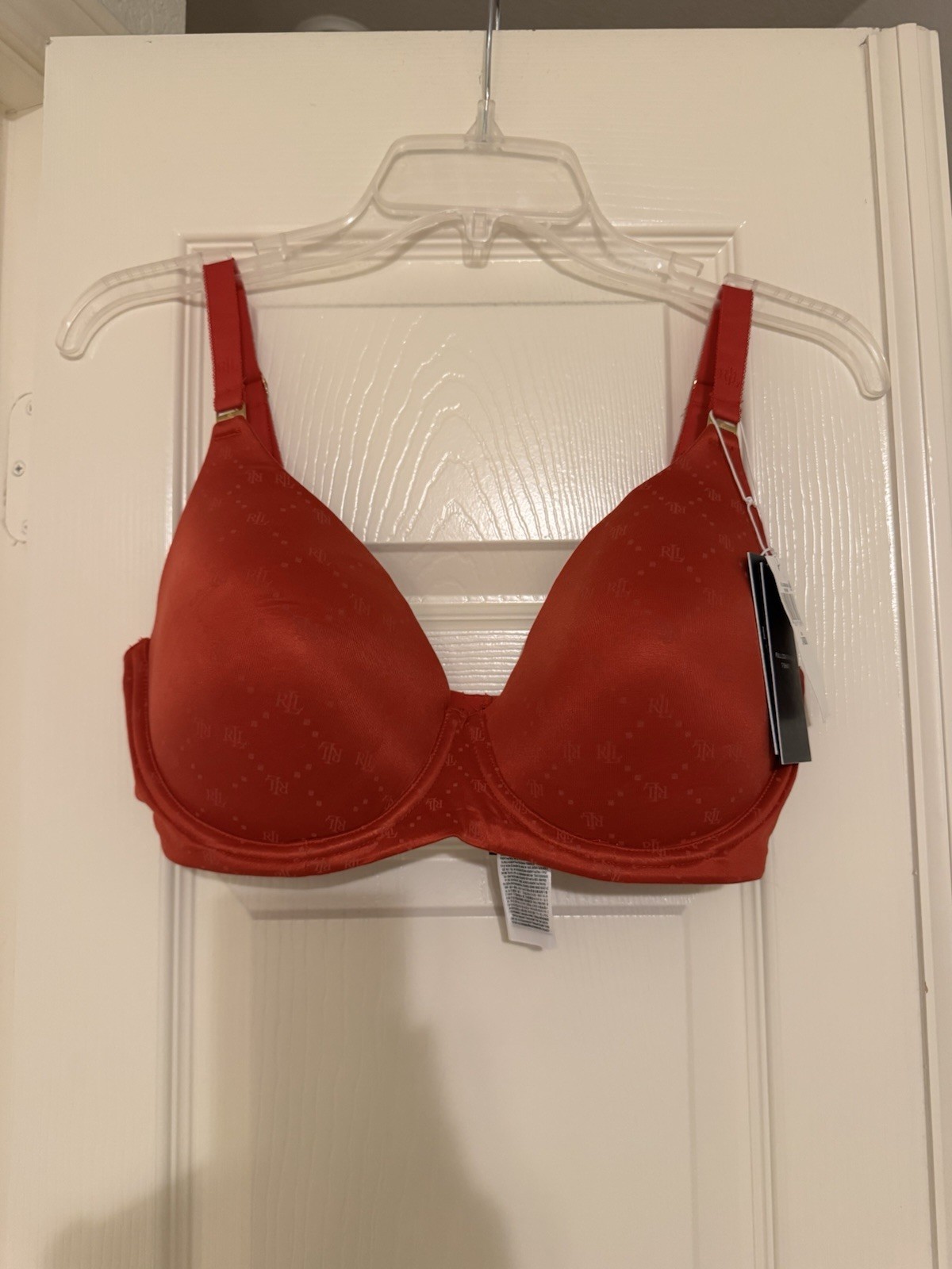 Lauren Ralph Lauren 34DDD RUBY RED Full Coverage T-Shirt Bra logo Print NEW
