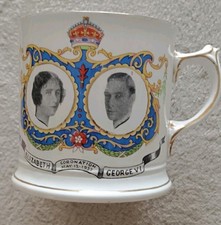 💞 1937 Coronation  King George 6th Cauldon Pottery Mug Portrait Elizabeth 