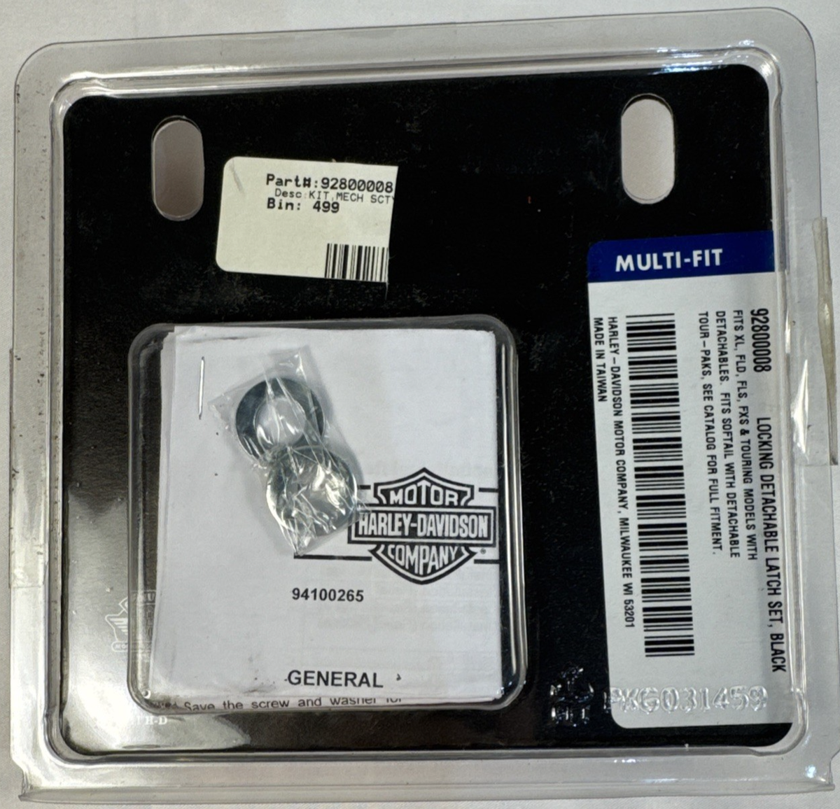 OEM Harley-Davidson Locking Detachable Latch Set 92800008 Black
