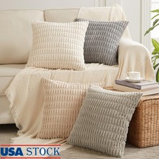 Corduroy Striped Pillow Covers Set of 4 Soft Durable Cushion Cases Decor New