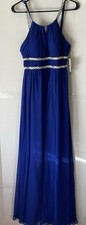 Aidan Mattox Maxi Dress 6 Blue Halter Beaded Rhinestones Ball Gown Prom Occasion