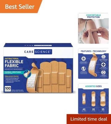 Sterile Assorted Fabric Bandages - 100 Pack for First Aid & Infection Prevention
