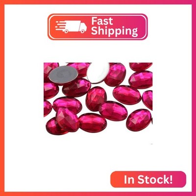 Allstarco 18x13mm Pink Fuchsia .MAR09 Flat Back Oval Acrylic Rhinestones Plastic