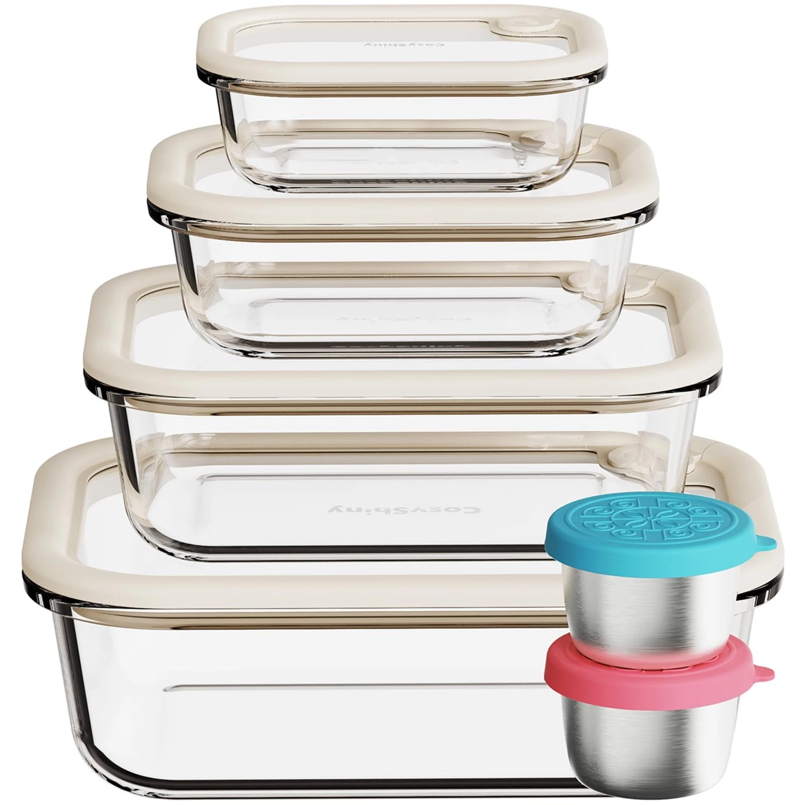 Glass Food Storage Containers with Silicone Glass Lids, Stainless Steel Salad...