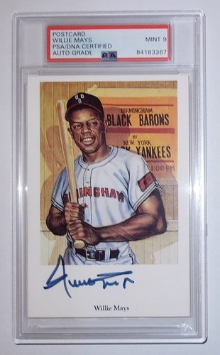 WILLIE MAYS AUTOGRAPH POST CARD BLACK BARONS NEGRO LEAGUE PSA 9 GIANTS RARE 1/1