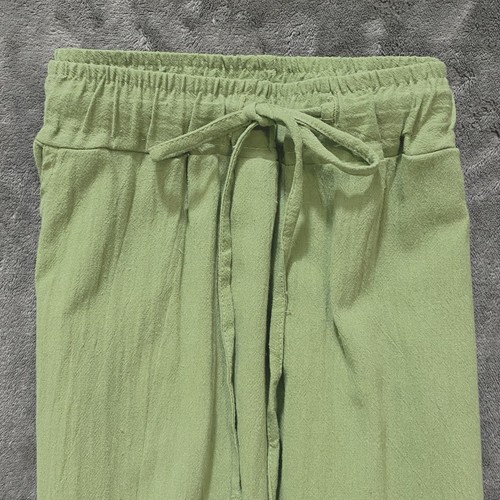 High Waist Drawstring Cotton Joggers Olive Green w/ Cuffs & Pockets Sz LG - Picture 8 of 12