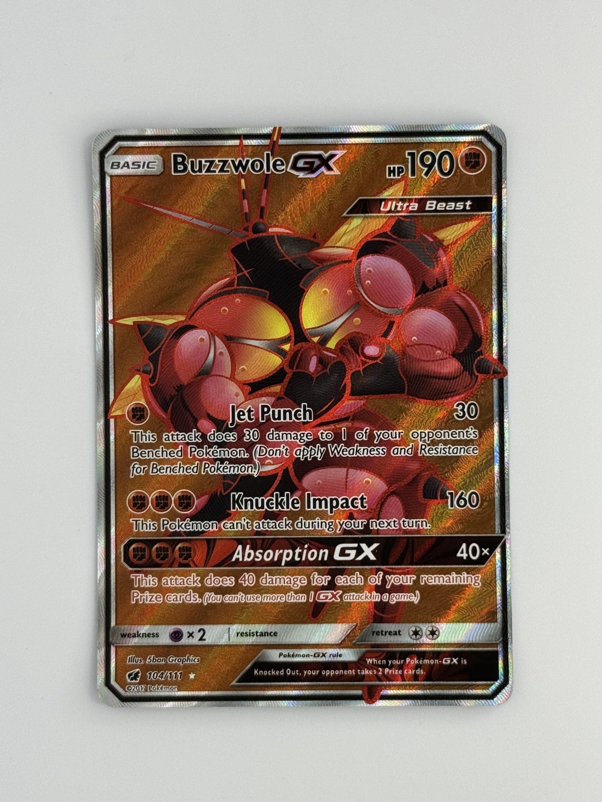 Pokémon TCG Buzzwole GX 104/111 Crimson Invasion Full Art Ultra Rare Holo NM