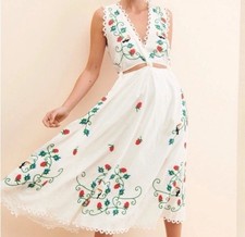 Farm Rio Cross Stitch Toucan Raspberries Fruit Embroidered Dress Size Small