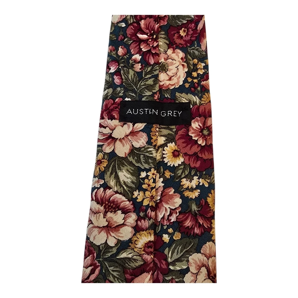Corbata gris Austin para hombre 100 % algodón 56" x 3,25" estampado floral hecha en EE. UU. Foto 2 de 4