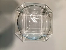 Vintage Heavy Clear Glass Square Ashtray With Beveled Edges Mid Century Modern