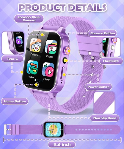 Kids Smart Watch for Girls Age 5-12 Toys with 26 Games 2 Screen Protectors HD... - Picture 7 of 8