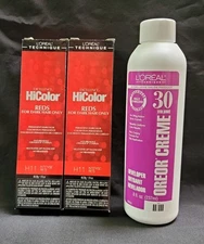 L'Oreal HiColor for Dark Hair/H11 Intense Red 1.74oz (2 Pack) & 8oz 30 Vol Oreor