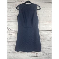 Loft Dress Women's 8 Navy Textured Jacquard Sleeveless Mock Neck A-Line Back Zip