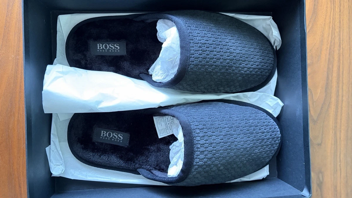 Hugo Boss Hausschuhe Gr 44 UK 10 Dunkelgrau Herren Schuhe , Neu, Leder