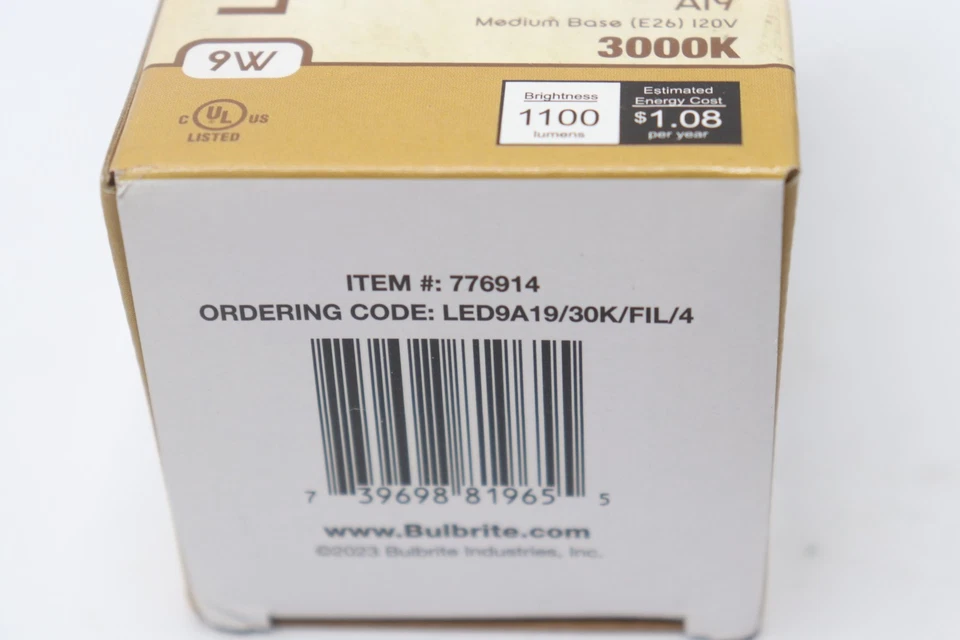 Bulbrite Victorian Style  Antique Filament LED Light Bulb 3000K A19 9W 120V - Image 2 of 4