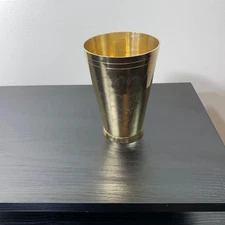 Brass Etched Drinking Cup Tumbler 5in Engraved Metal Decorative Vase Collectible