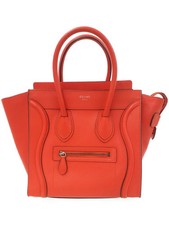 CELINE Micro Shopper Tote Handbag Red/Orange Leather 167793 Women Bag T603