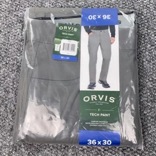 Orvis Tech Pant Mens 36x30 Gray Water-Resistant Stretch Zippered Cargo Pocket