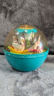 Vintage 1966 Original Fisher Price Roly Poly Chime Ball Rocking Horses And Swans