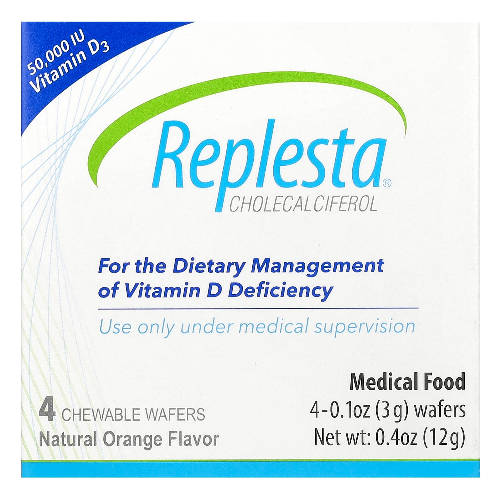 Холекальциферол, Витамин D3, Натуральный апельсин, 50 000 МЕ, 4 жевательные пластины, 0,1