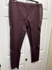 H By Halston Pointe Pants  Size Large Rayon  And 100% Leather Trim Plum New