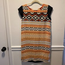 Wooden Nickel Tribal Shift Dress M Cap Sleeve Boho Festival Ethnic Print NWT