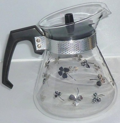 Schöne Vintage Retro MCM JAJ Pyrex Glas Atomic Silber Kleeblatt Kaffee Karaffe Kanne