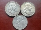 Franklin Half Dollars 1951 1953 1958 Silver 90% US Coins Lot of 3 USA