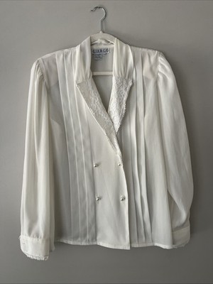 Vintage Cirage Sheer Blouse Pearlized Buttons Lace Detail Size 14