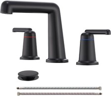 Bathroom Faucet, Matte Black, Brass, 2-Handle, Widespread 3-Hole, Pop-Up Drain