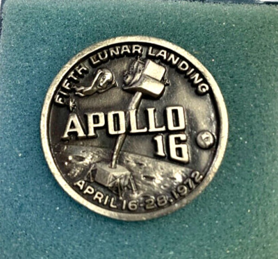 NASA Apollo 16 1972 Balfour Pewter Coin Medallion 2 Sided + Case 1.25 ...