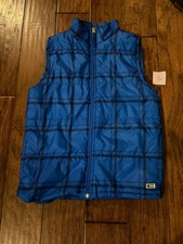 Women's Plaid Polo Puffer Vest / Jacket - Blue Black Size 10