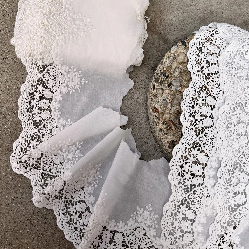 Ribete de encaje de algodón bordado 7,5-14 pulgadas (19-35 cm) de ancho para novia, ganchillo Foto 3 de 4