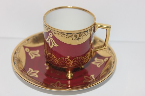 Mitterteich Bavaria Cappuccino Demitasse Footed Cup Saucer, Burgundy & Gold - Picture 2 of 17