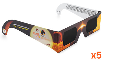 LUNT SOLAR SYSTEMS 5 Pack Eclipse Glasses, NASA Approved 2024, Some creases