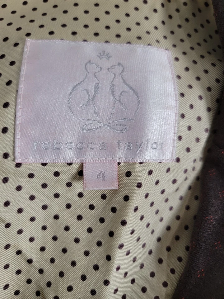 Blazer Rebecca Taylor marrón a rayas para mujer chaqueta de lana ajustada talla 4 carrera Foto 3 de 4