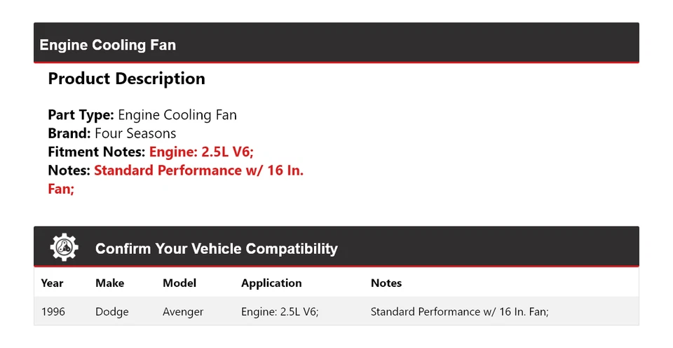 For 1996 Dodge Avenger 2.5L V6 Engine Cooling Fan 4 Seasons - Image 2 of 4