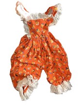 Halloween Pumpkin Costume 2 PCS Toddler 12-18m Handmade Cape, Bib Lace Trim Pant